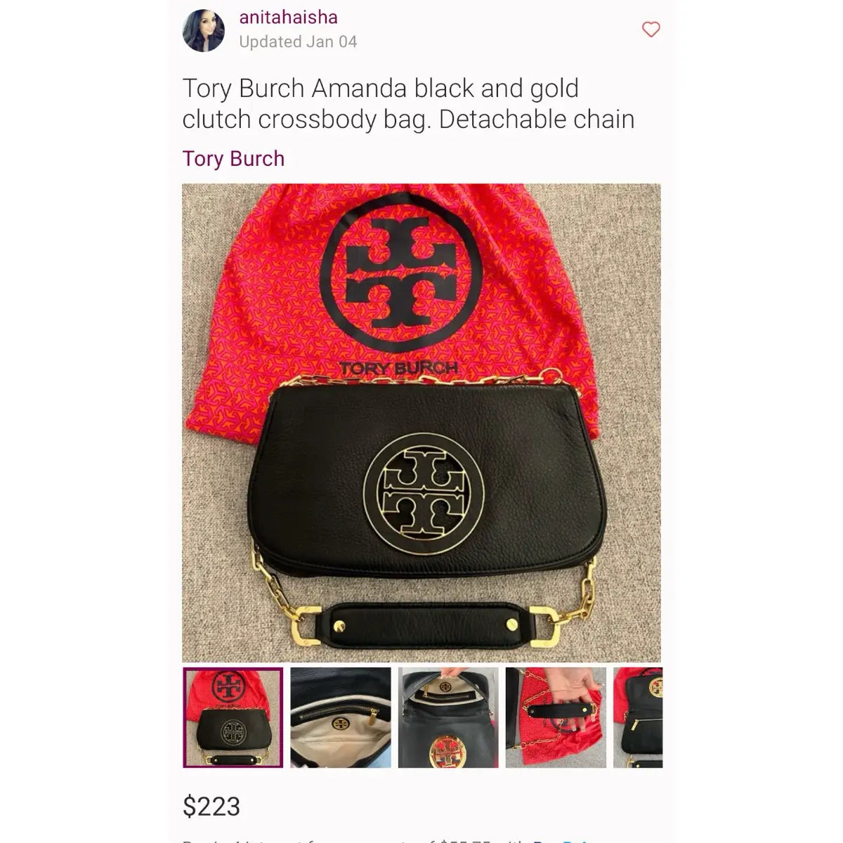 cartera crossbody tory burch cuero genuino negro