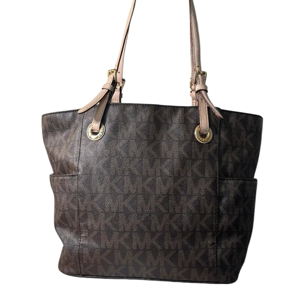 cartera tote Michael Kors café logotipada