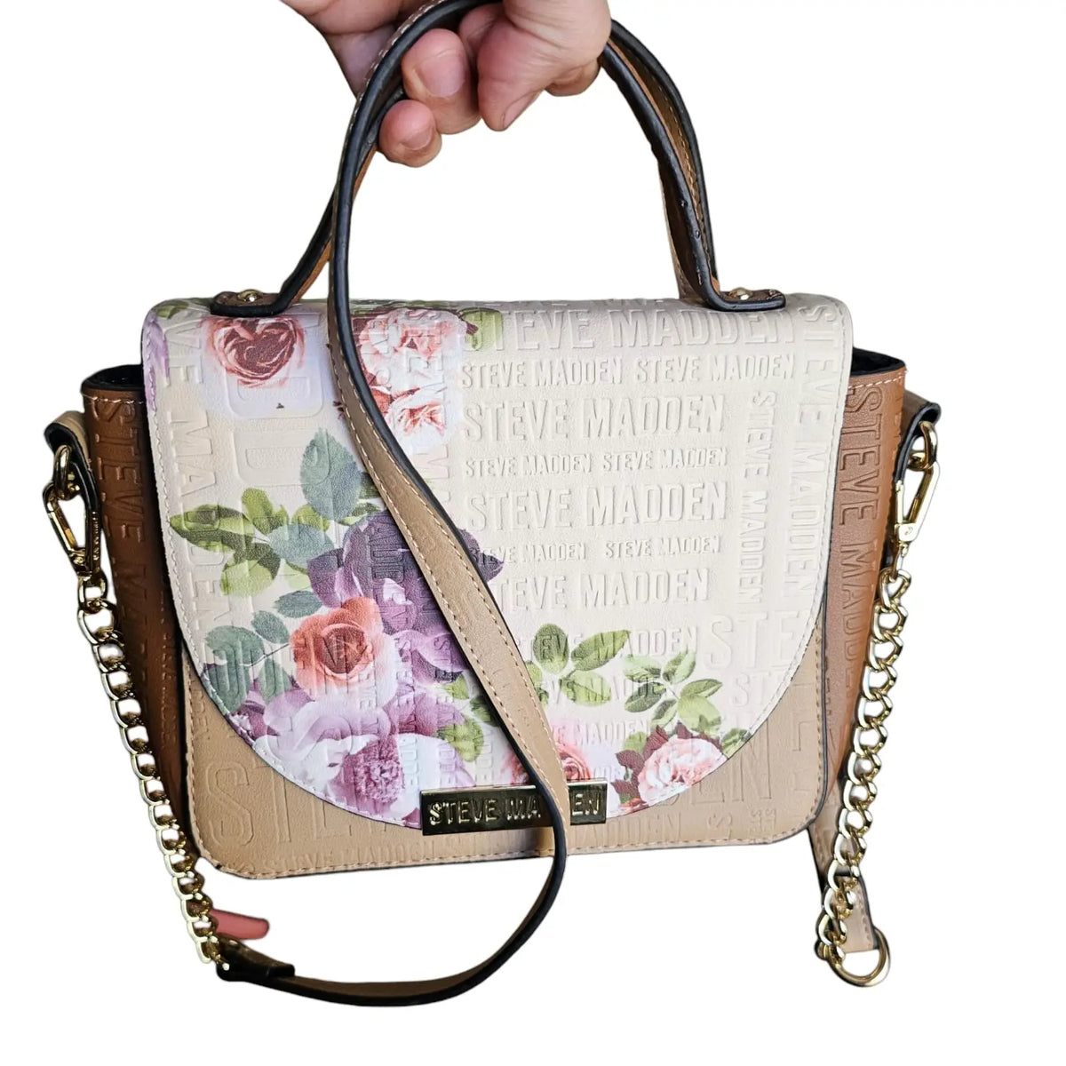 cartera / crossbody  floral con logos streve madden