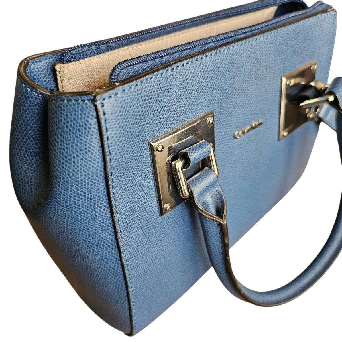 cartera bolso de mano azul calvin klein